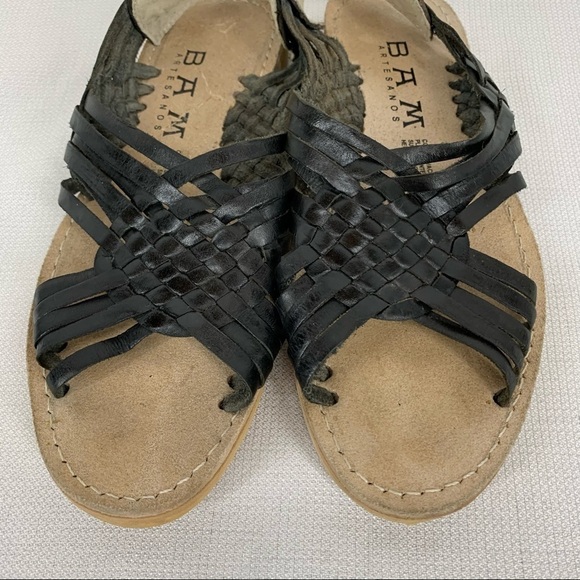 BAM Artesanos size 8 (Mexico 25) Handmade Black Leather Sandals - Picture 2 of 9